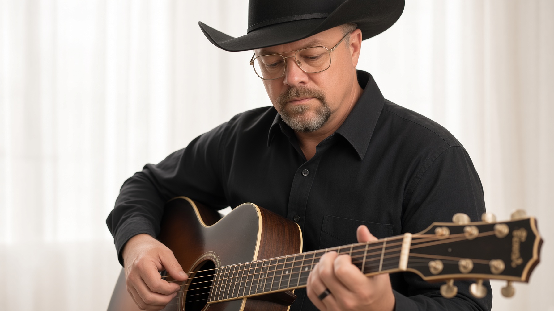 Chad Sanders focused on playing his guitar